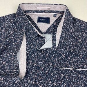 7Diamonds 4 Way Stretch Mens Large Short Sleeve Button Down Shirt Navy Pink Web